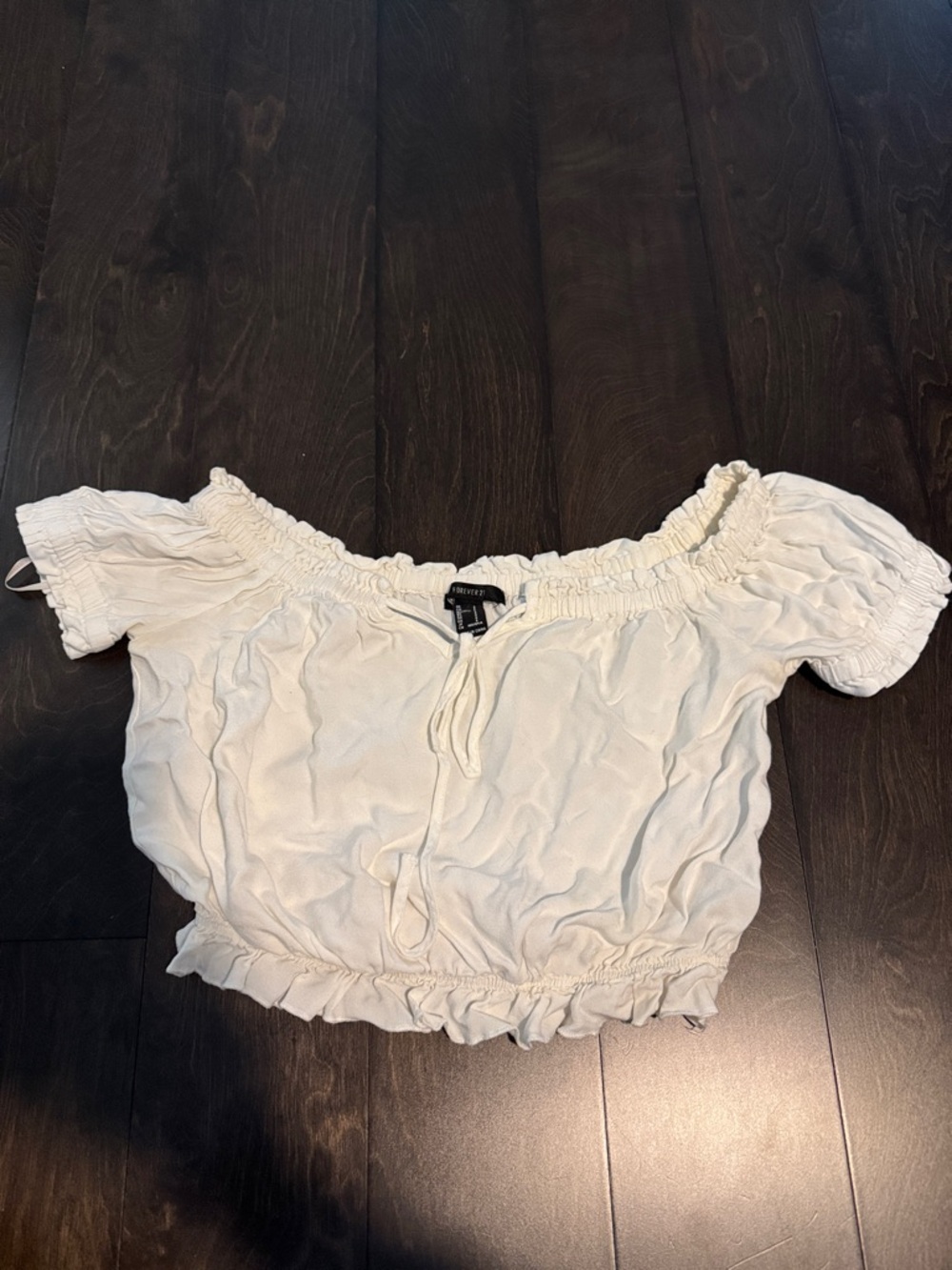 Forever 21 White Off-Shoulder Smocked Crop Top